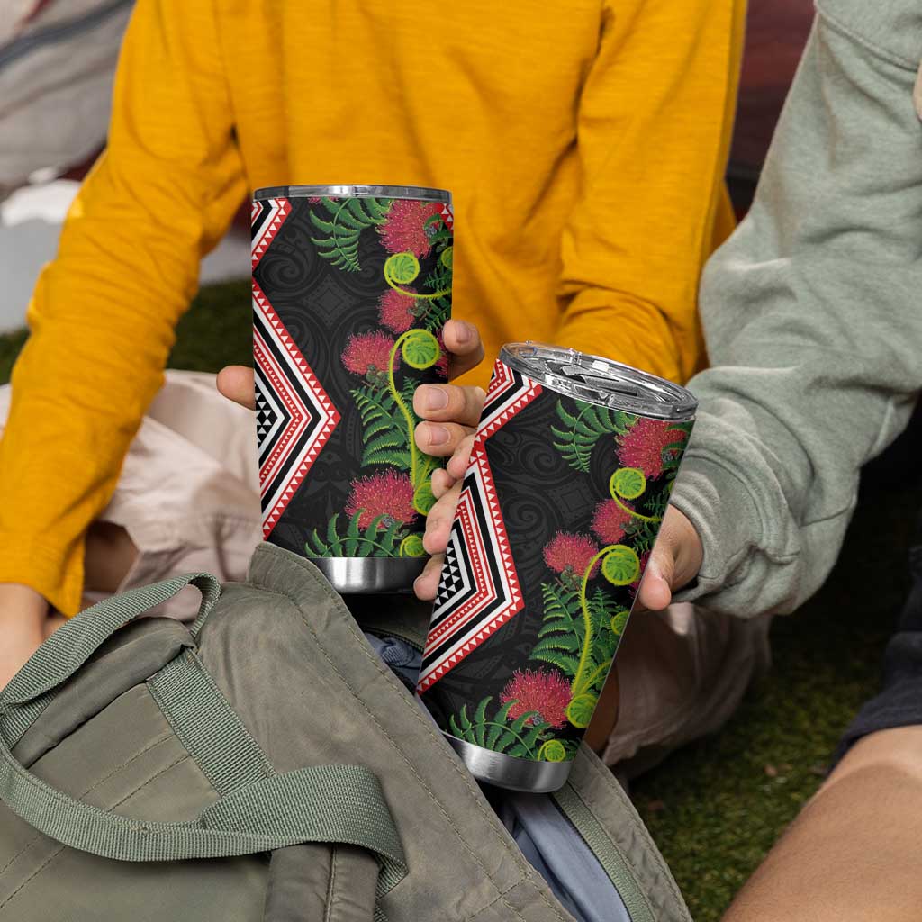 Aotearoa Tukutuku Motif Tumbler Cup Pohutukawa and Fern Leaves