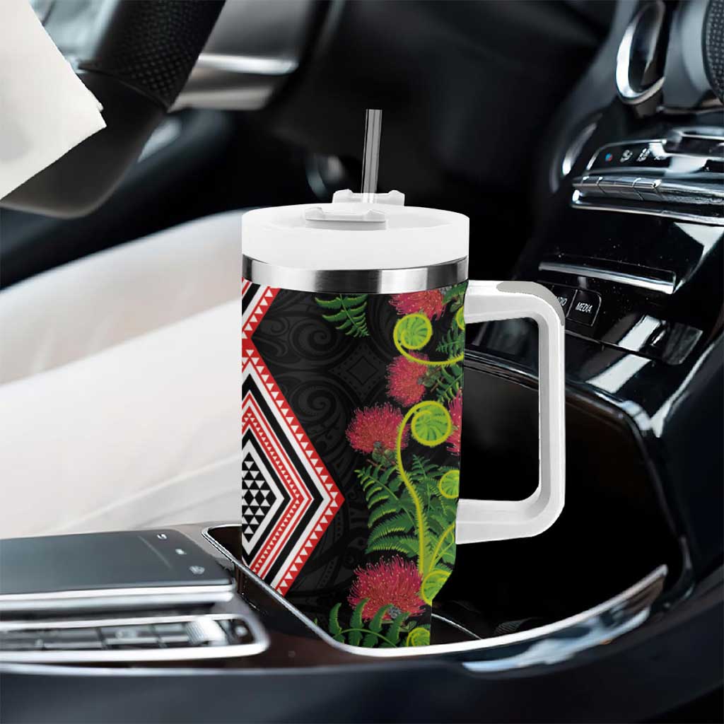 Aotearoa Tukutuku Motif Tumbler With Handle Pohutukawa and Fern Leaves