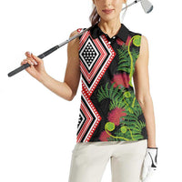 Aotearoa Tukutuku Motif Women Sleeveless Polo Shirt Pohutukawa and Fern Leaves