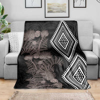 Aotearoa Tukutuku Motif Blanket Pohutukawa and Fern Leaves Grayscale Color