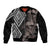Aotearoa Tukutuku Motif Bomber Jacket Pohutukawa and Fern Leaves Grayscale Color
