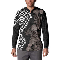 Aotearoa Tukutuku Motif Button Sweatshirt Pohutukawa and Fern Leaves Grayscale Color
