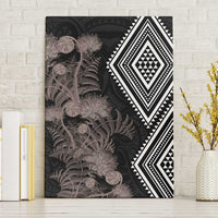 Aotearoa Tukutuku Motif Canvas Wall Art Pohutukawa and Fern Leaves Grayscale Color