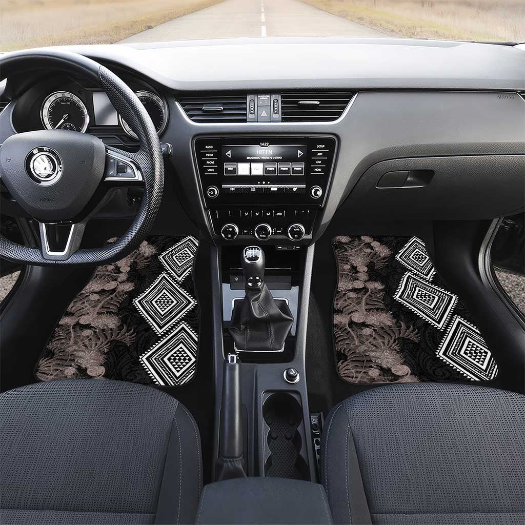Aotearoa Tukutuku Motif Car Mats Pohutukawa and Fern Leaves Grayscale Color