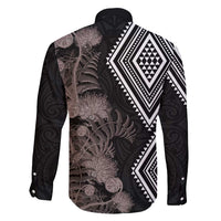 Aotearoa Tukutuku Motif Family Matching Mermaid Dress and Hawaiian Shirt Pohutukawa and Fern Leaves Grayscale Color