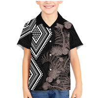 Aotearoa Tukutuku Motif Family Matching Mermaid Dress and Hawaiian Shirt Pohutukawa and Fern Leaves Grayscale Color
