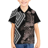 Aotearoa Tukutuku Motif Family Matching Tank Maxi Dress and Hawaiian Shirt Pohutukawa and Fern Leaves Grayscale Color