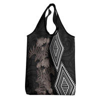 Aotearoa Tukutuku Motif Grocery Bag Pohutukawa and Fern Leaves Grayscale Color