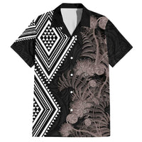 Aotearoa Tukutuku Motif Hawaiian Shirt Pohutukawa and Fern Leaves Grayscale Color