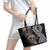 Aotearoa Tukutuku Motif Leather Tote Bag Pohutukawa and Fern Leaves Grayscale Color
