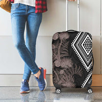 Aotearoa Tukutuku Motif Luggage Cover Pohutukawa and Fern Leaves Grayscale Color