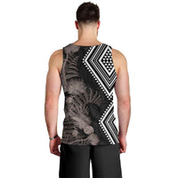 Aotearoa Tukutuku Motif Men Tank Top Pohutukawa and Fern Leaves Grayscale Color