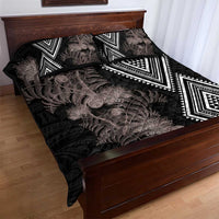 Aotearoa Tukutuku Motif Quilt Bed Set Pohutukawa and Fern Leaves Grayscale Color