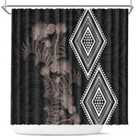 Aotearoa Tukutuku Motif Shower Curtain Pohutukawa and Fern Leaves Grayscale Color