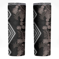 Aotearoa Tukutuku Motif Skinny Tumbler Pohutukawa and Fern Leaves Grayscale Color