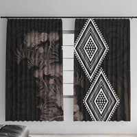 Aotearoa Tukutuku Motif Window Curtain Pohutukawa and Fern Leaves Grayscale Color