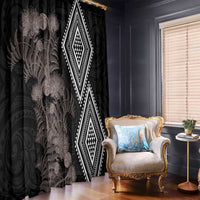 Aotearoa Tukutuku Motif Window Curtain Pohutukawa and Fern Leaves Grayscale Color