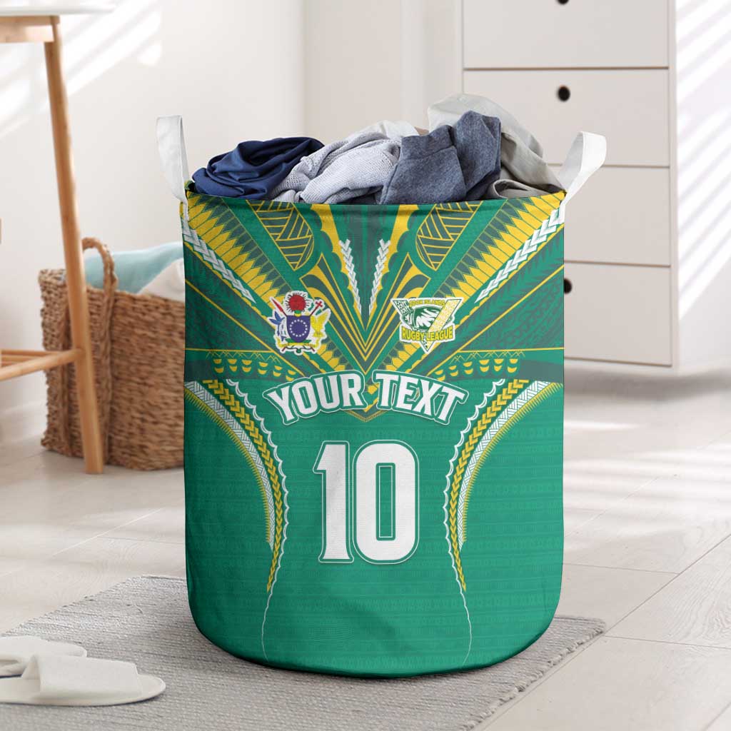 Custom Cook Islands Rugby Laundry Basket Tatau Art Sport Style Green Color