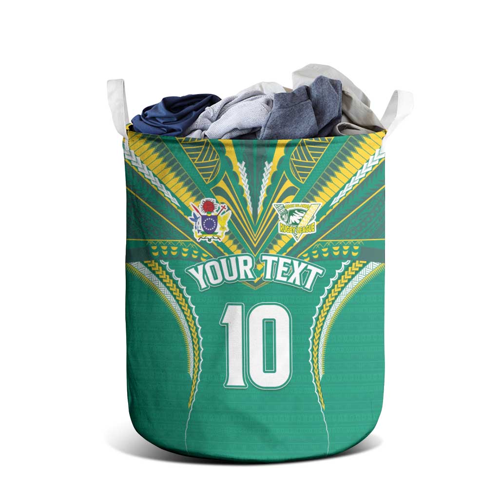 Custom Cook Islands Rugby Laundry Basket Tatau Art Sport Style Green Color