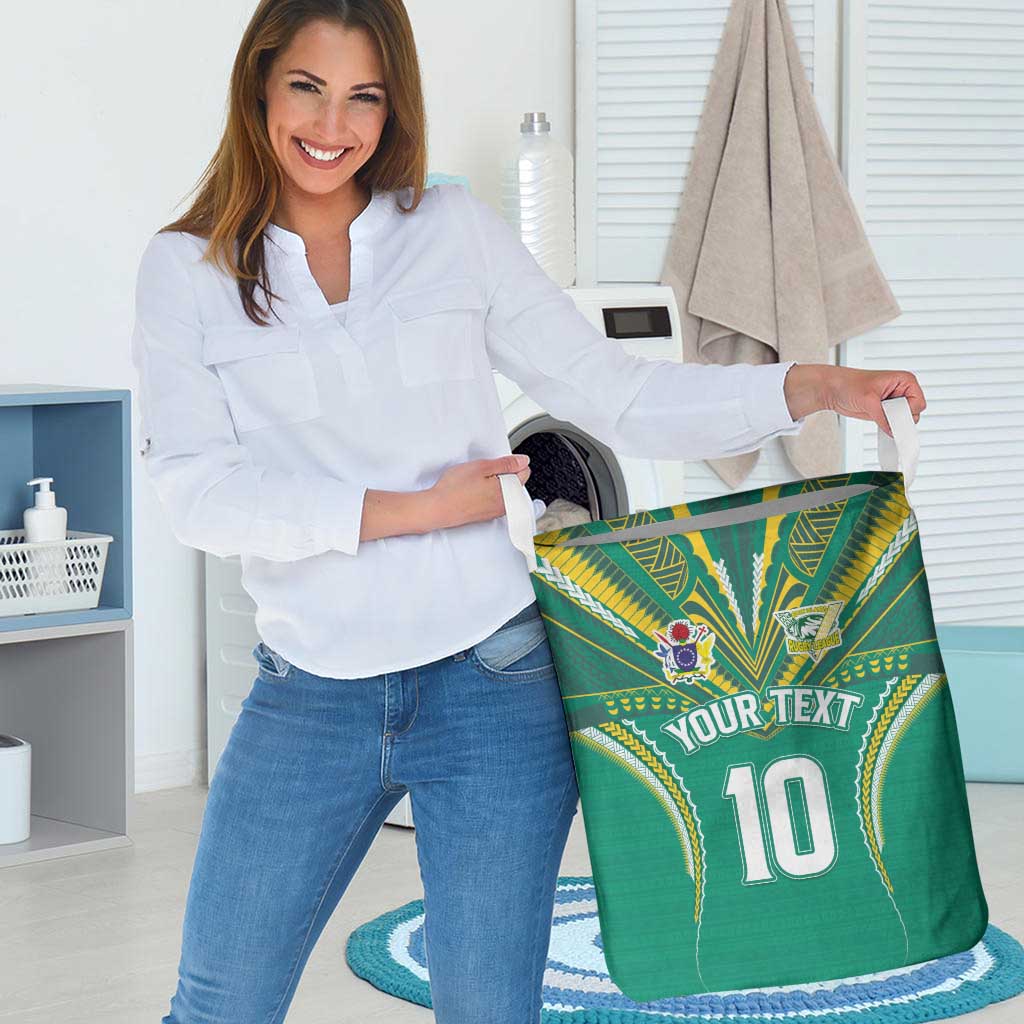 Custom Cook Islands Rugby Laundry Basket Tatau Art Sport Style Green Color