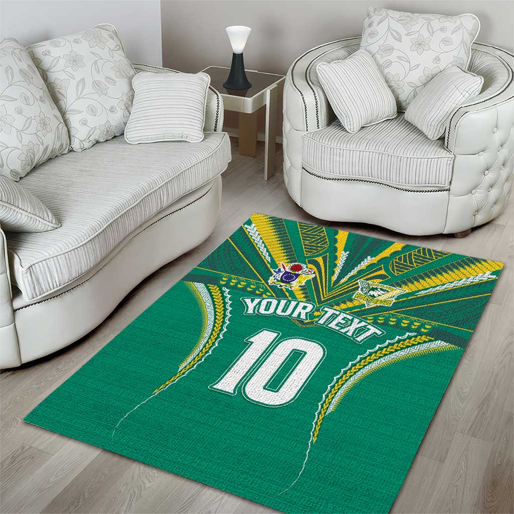 Custom Cook Islands Rugby Area Rug Tatau Art Sport Style Green Color