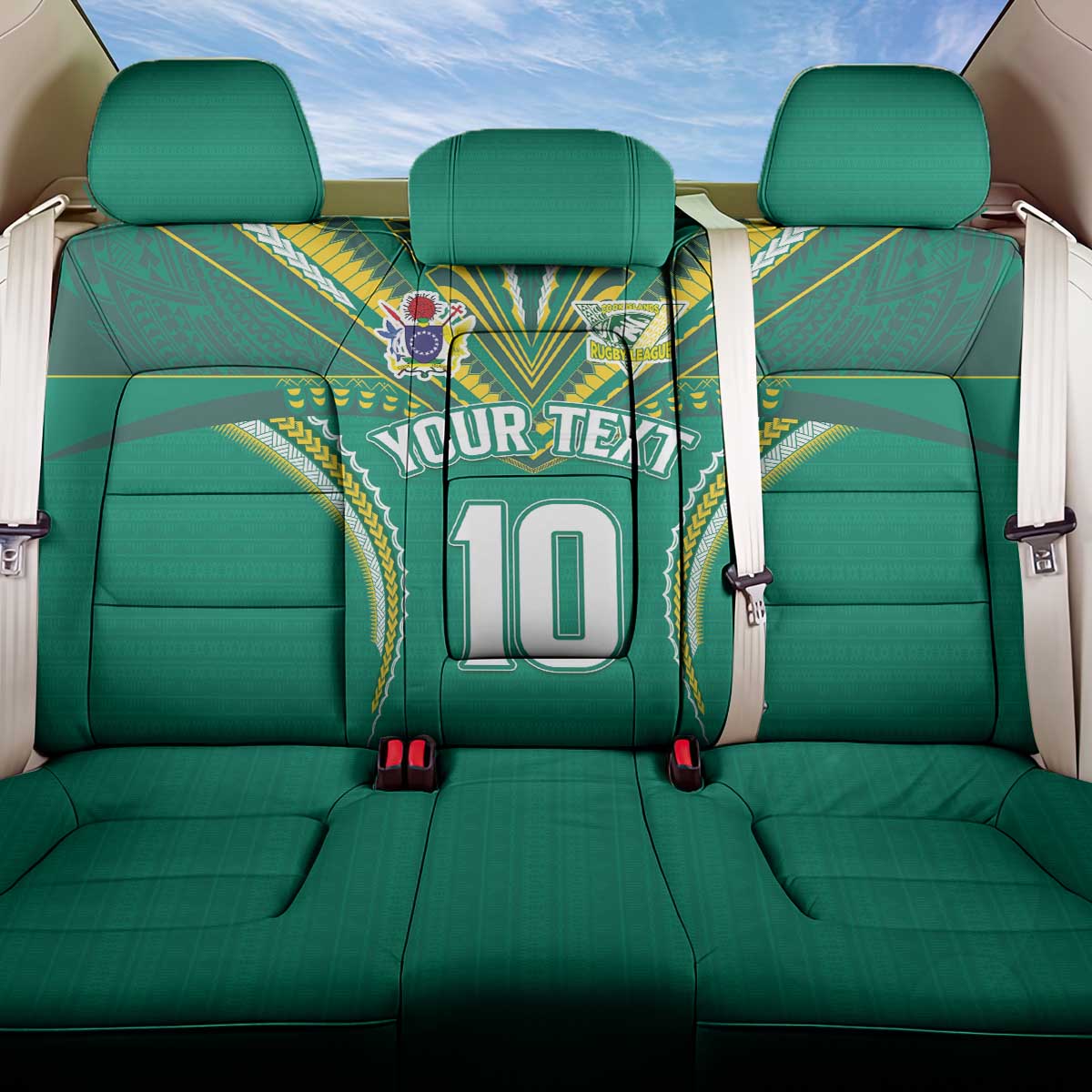 Custom Cook Islands Rugby Back Car Seat Cover Tatau Art Sport Style Green Color