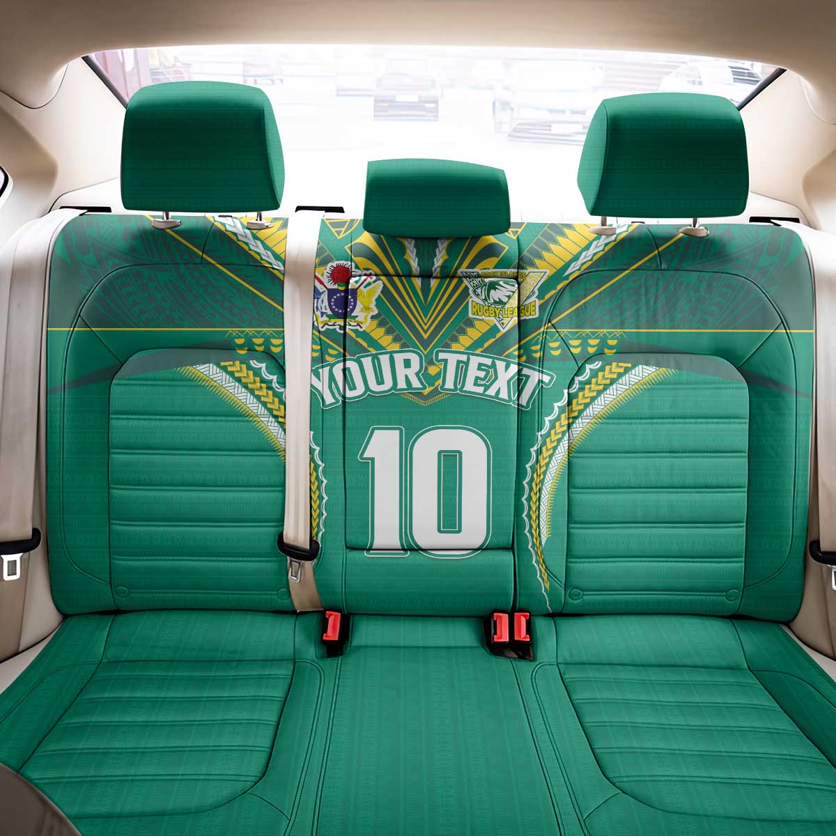 Custom Cook Islands Rugby Back Car Seat Cover Tatau Art Sport Style Green Color