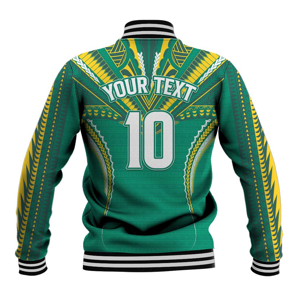 Custom Cook Islands Rugby Baseball Jacket Tatau Art Sport Style Green Color