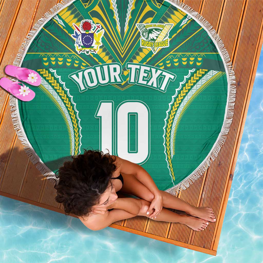 Custom Cook Islands Rugby Beach Blanket Tatau Art Sport Style Green Color