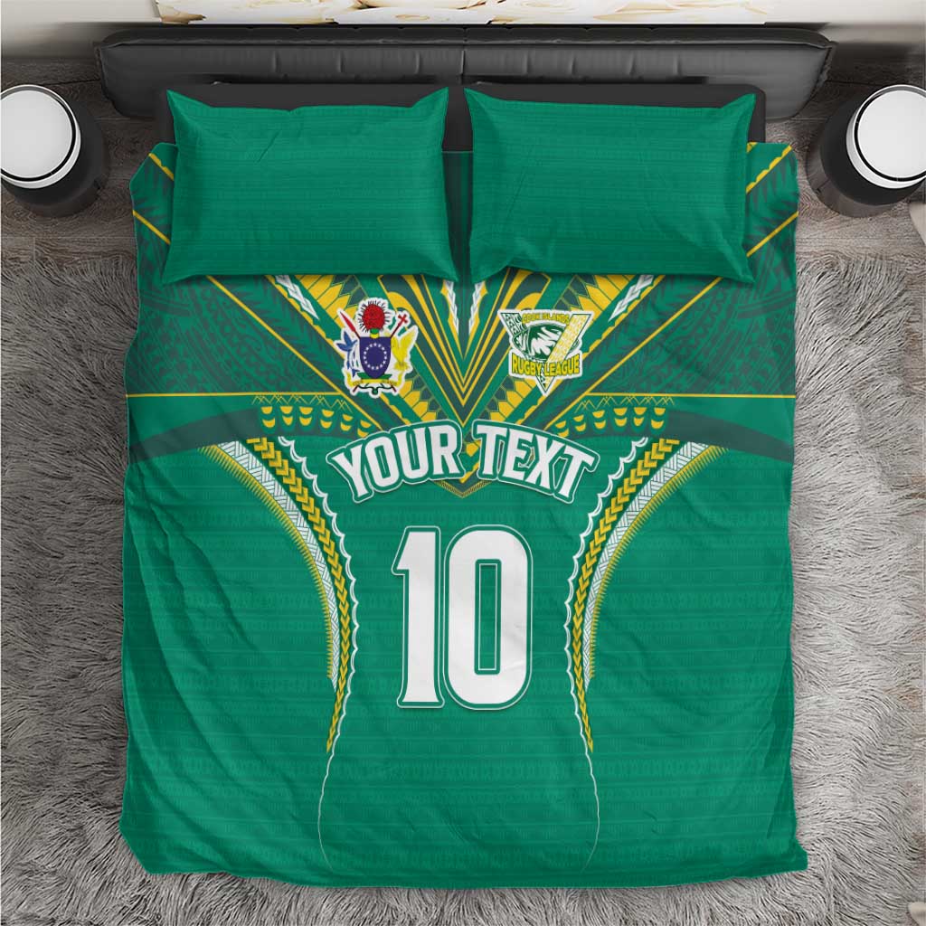 Custom Cook Islands Rugby Bedding Set Tatau Art Sport Style Green Color