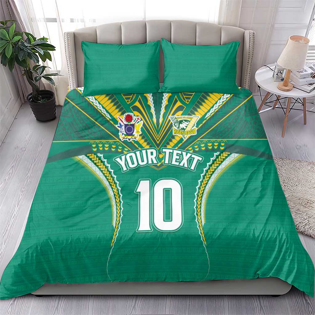 Custom Cook Islands Rugby Bedding Set Tatau Art Sport Style Green Color