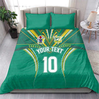 Custom Cook Islands Rugby Bedding Set Tatau Art Sport Style Green Color