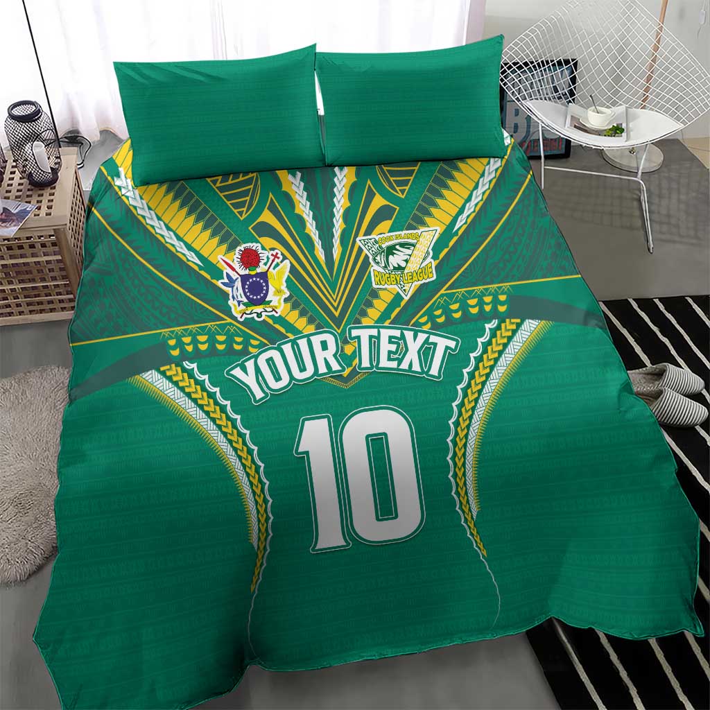 Custom Cook Islands Rugby Bedding Set Tatau Art Sport Style Green Color
