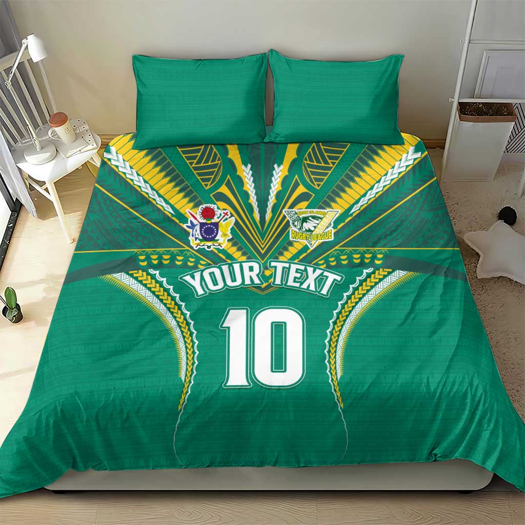 Custom Cook Islands Rugby Bedding Set Tatau Art Sport Style Green Color