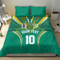 Custom Cook Islands Rugby Bedding Set Tatau Art Sport Style Green Color