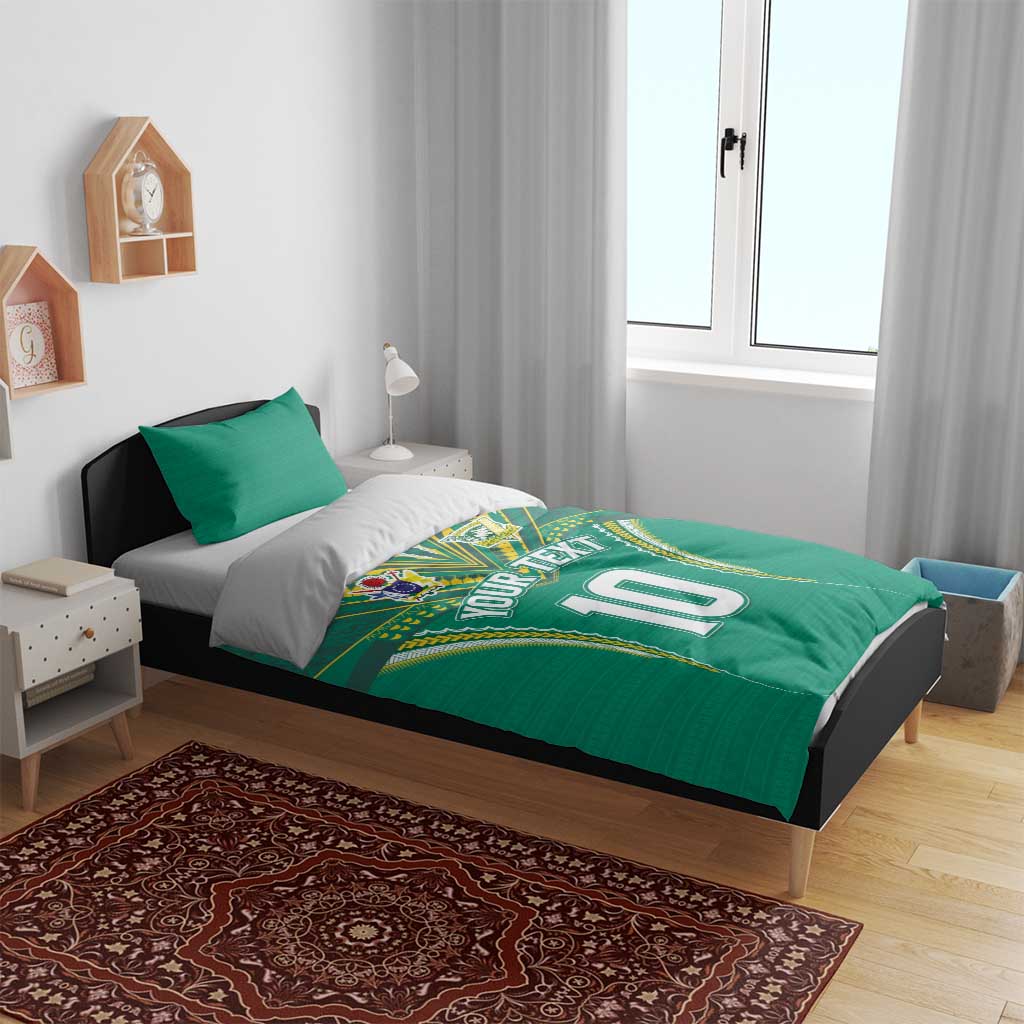 Custom Cook Islands Rugby Bedding Set Tatau Art Sport Style Green Color