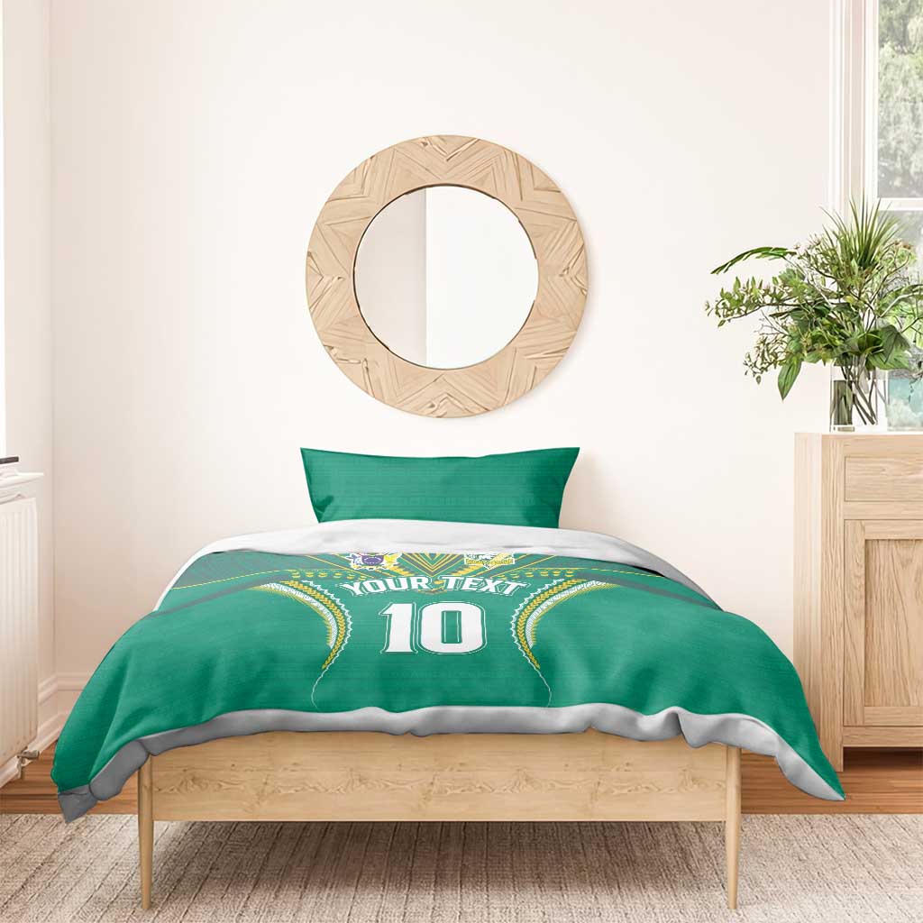 Custom Cook Islands Rugby Bedding Set Tatau Art Sport Style Green Color