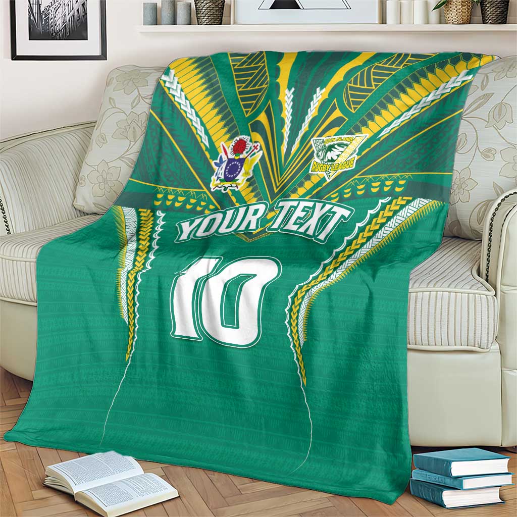 Custom Cook Islands Rugby Blanket Tatau Art Sport Style Green Color