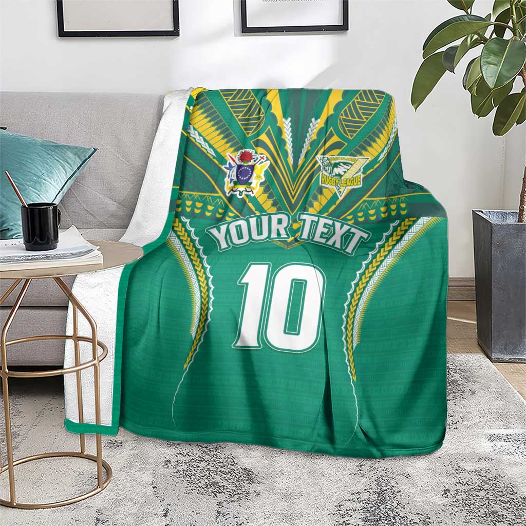 Custom Cook Islands Rugby Blanket Tatau Art Sport Style Green Color