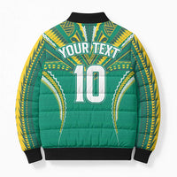 Custom Cook Islands Rugby Bomber Puffer Jacket Tatau Art Sport Style Green Color