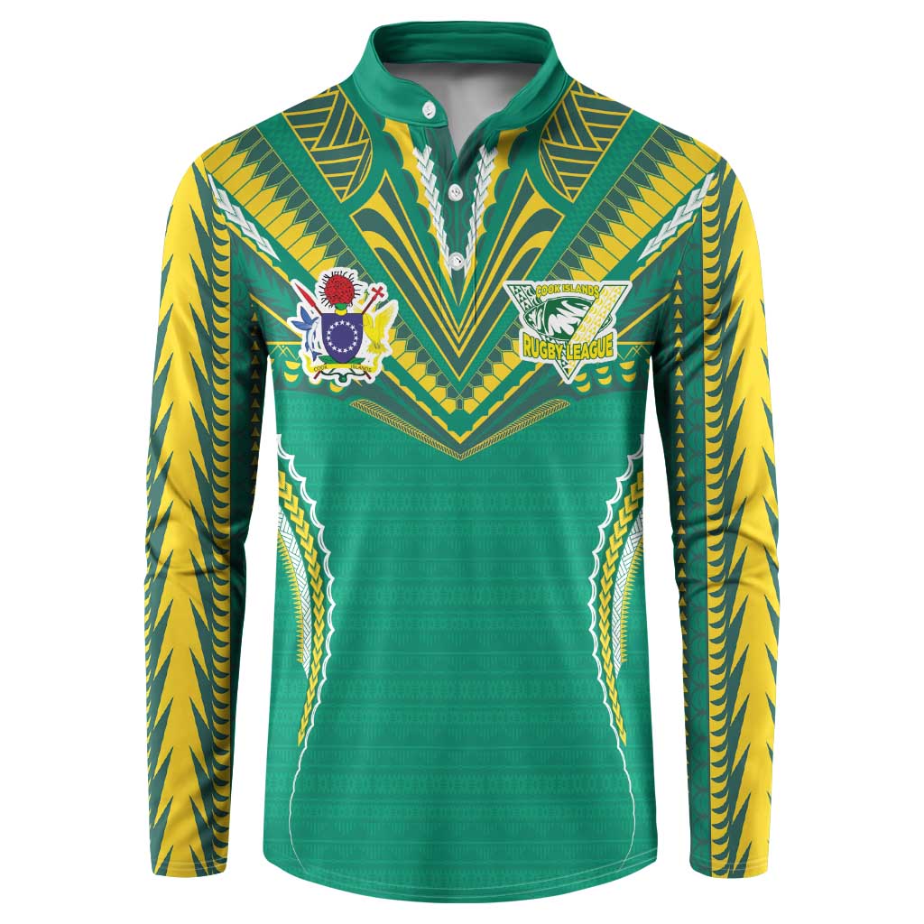Custom Cook Islands Rugby Button Sweatshirt Tatau Art Sport Style Green Color