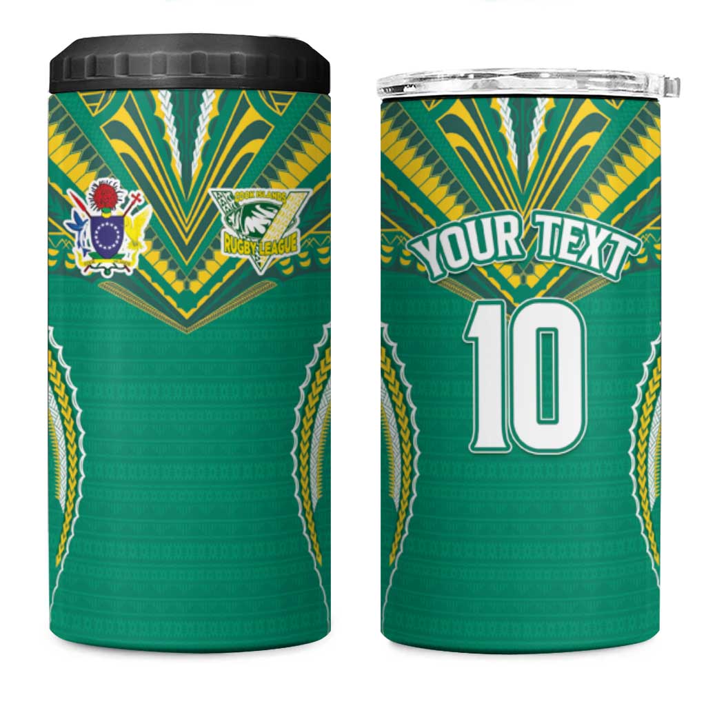 Custom Cook Islands Rugby 4 in 1 Can Cooler Tumbler Tatau Art Sport Style Green Color