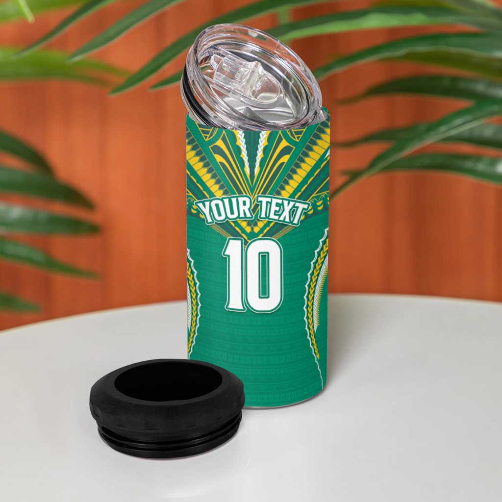 Custom Cook Islands Rugby 4 in 1 Can Cooler Tumbler Tatau Art Sport Style Green Color