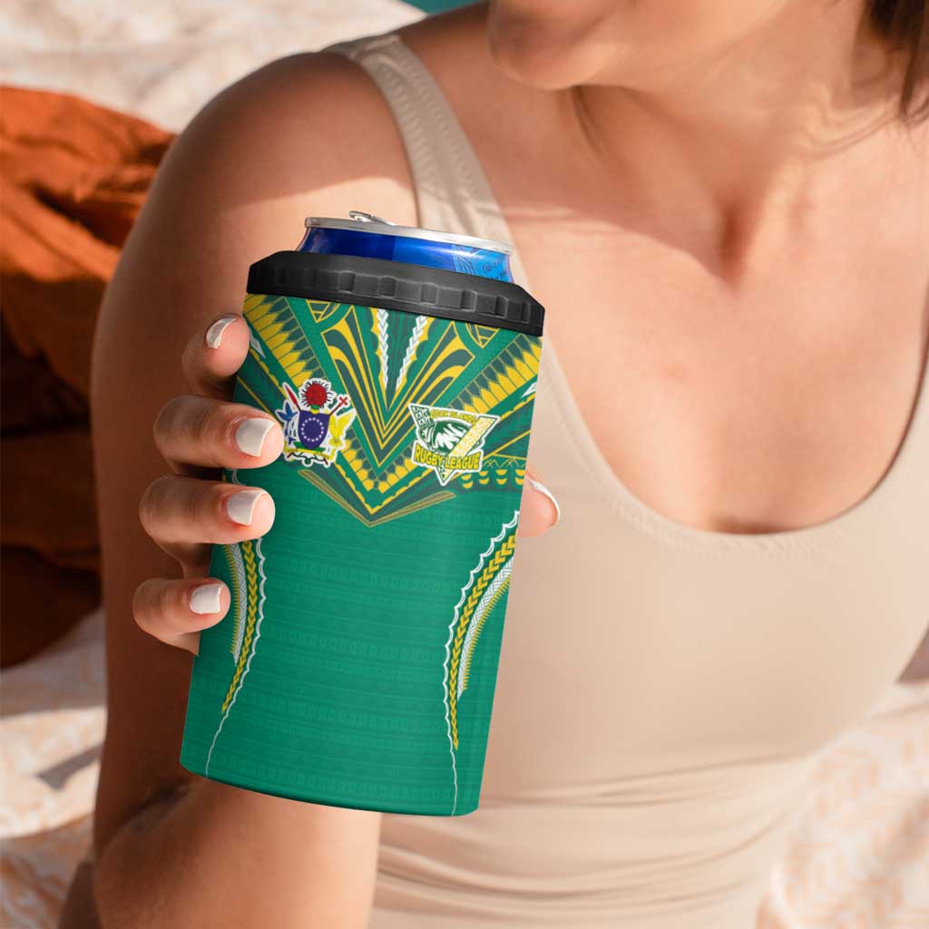 Custom Cook Islands Rugby 4 in 1 Can Cooler Tumbler Tatau Art Sport Style Green Color