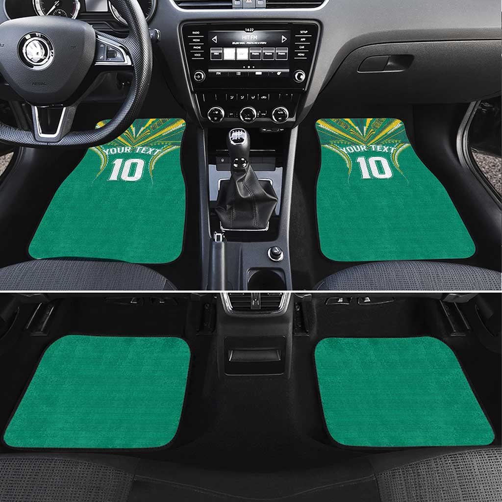 Custom Cook Islands Rugby Car Mats Tatau Art Sport Style Green Color LT03 Set 4pcs Green - Polynesian Pride