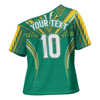 Custom Cook Islands Rugby Cross Shoulder Shirt Tatau Art Sport Style Green Color