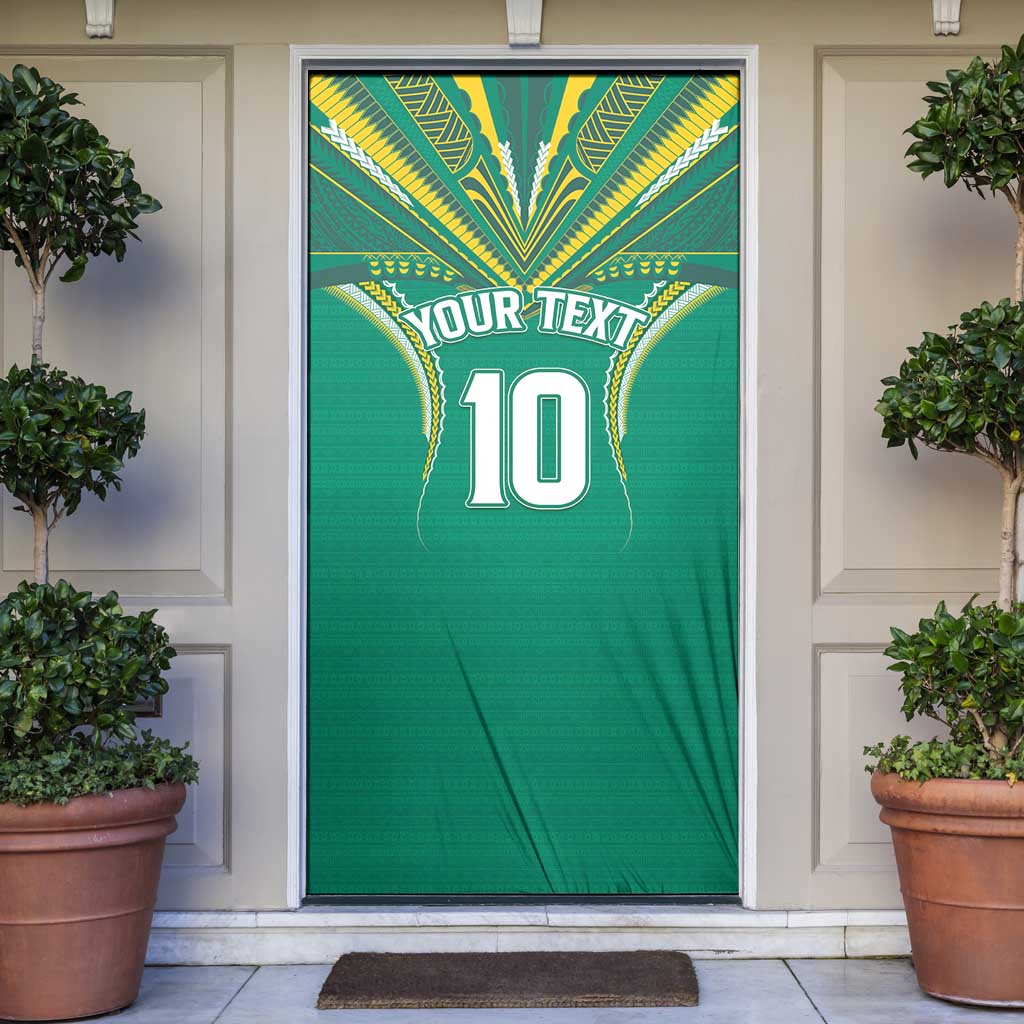 Custom Cook Islands Rugby Door Cover Tatau Art Sport Style Green Color