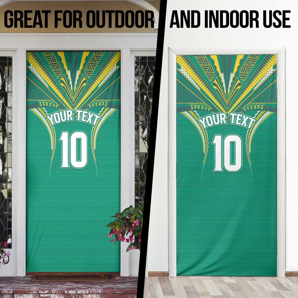 Custom Cook Islands Rugby Door Cover Tatau Art Sport Style Green Color