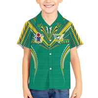 Custom Cook Islands Rugby Family Matching Long Sleeve Bodycon Dress and Hawaiian Shirt Tatau Art Sport Style Green Color LT03 Son's Shirt Green - Polynesian Pride