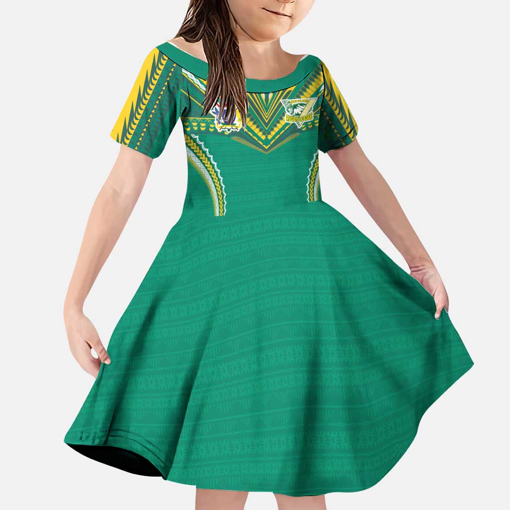 Custom Cook Islands Rugby Family Matching Mermaid Dress and Hawaiian Shirt Tatau Art Sport Style Green Color LT03 Daughter's Dress Green - Polynesian Pride